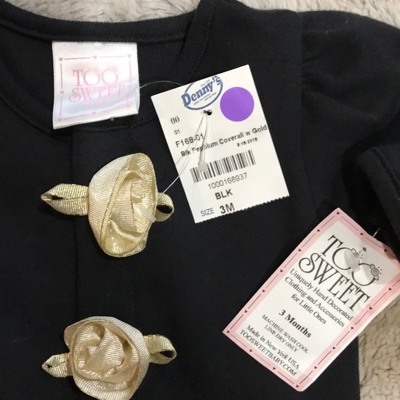 Too Sweet Black Onsie with Gold Ribbon Roses - Picture 3 of 5